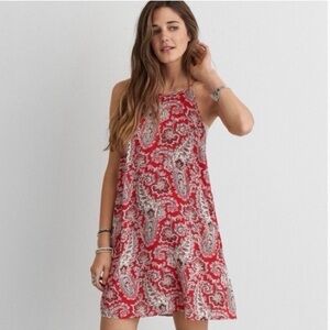 American Eagle Red Paisley Halter Mini Dress - Large